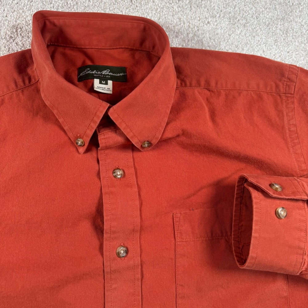 Eddie Bauer Mens Medium Burnt Orange 100% Cotton Button Down Long Sleeve Shirt